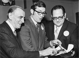 Mayor Jack Sensenbrenner, Wendy’s store manager John Daumeyer and a young Dave Thomas at the grand opening of the first Wendy’s restaurant on Nov. 15, 1969.