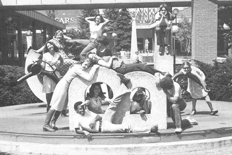 Members of the West High School’s yearbook staff pose with the concrete B outside Westland Mall in 1977. Pictured above are alumni (front) Randall Watkins, Bonnie Miller, Diana Snyder, Mike Verrilli, (middle) Alissa Grashel, Kim Blasko, Suzi Saurers, (back) Pam Angel, Brenda Tyler, Jane Ongaro, club advisor Jan Rolfe and Mark Hylton.